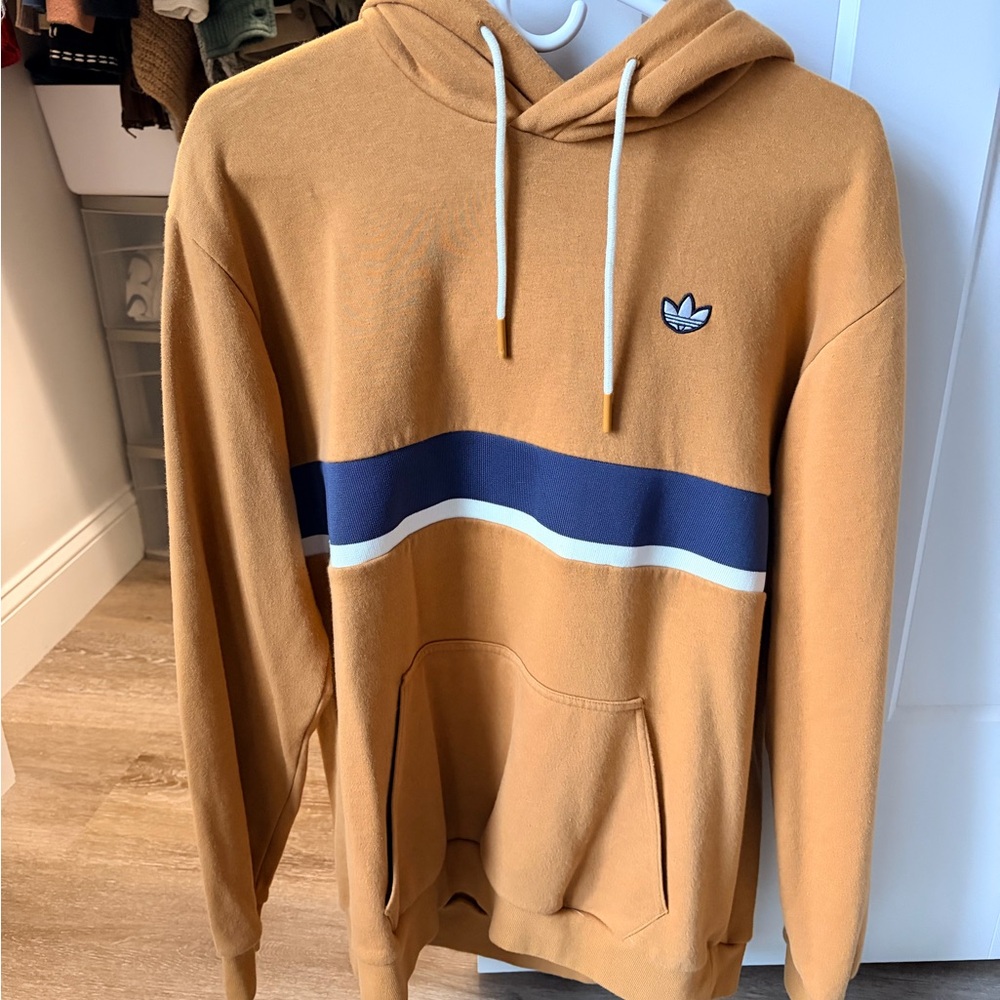 Adidas Camel Hoodie with Navy and White Accents